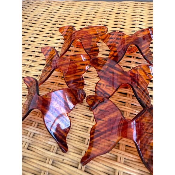 Vintage 70's Lucite Faux Tortoise Shell Butterfly Napkin Rings Boho Retro - Picture 2 of 6